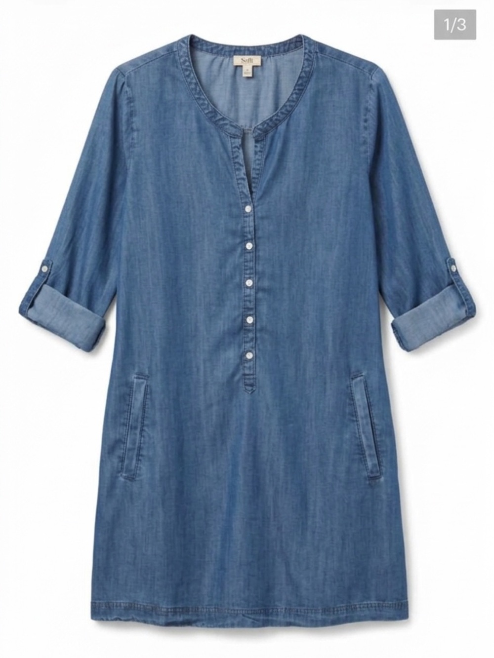 Soft Washed Denim-Blue Tunic Mini Dress